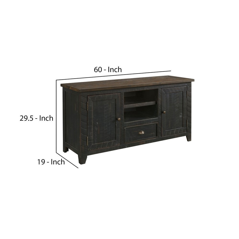 TV Stand with 2 Cabinets and 2 Cubbies Black and Brown By Casagear Home BM242257