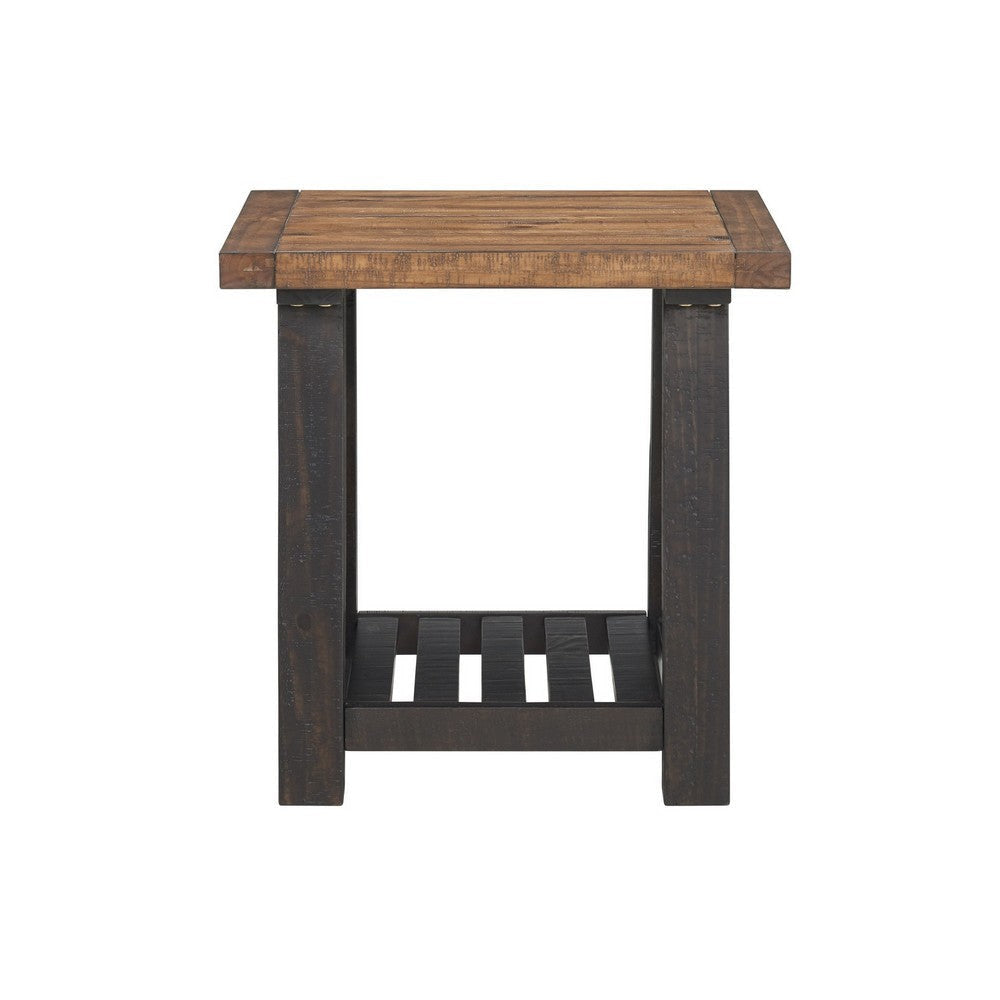 End Table with Slatted Shelf and X Legs Brown and Black By Casagear Home BM242267