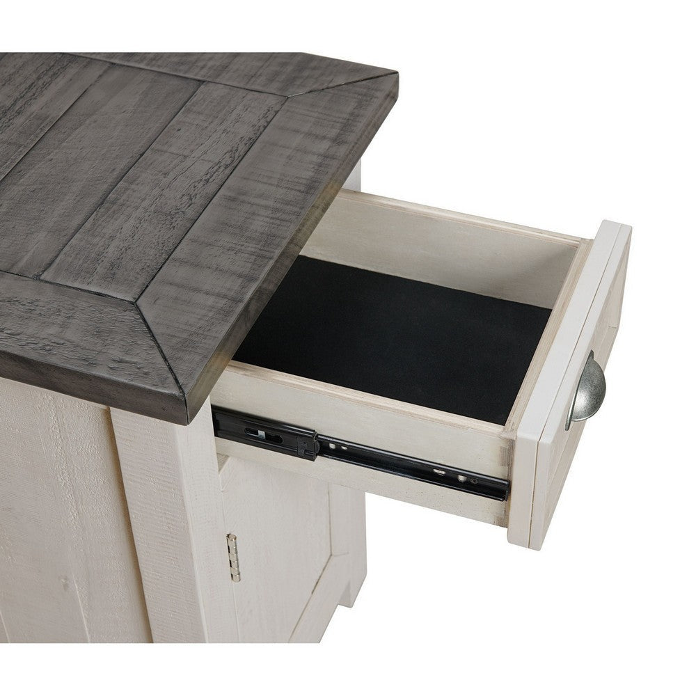 Chairside Table with 1 Drawer and USB Ports White and Gray By Casagear Home BM242270