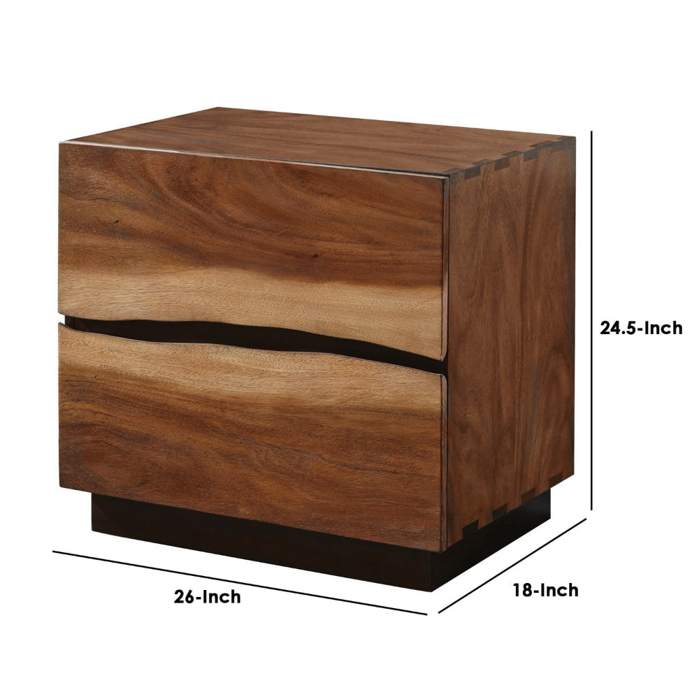 Nightstand with 2 Drawers and Live Edge Details Brown By Casagear Home BM242607