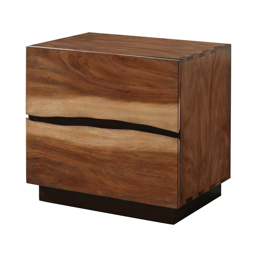 Nightstand with 2 Drawers and Live Edge Details Brown By Casagear Home BM242607