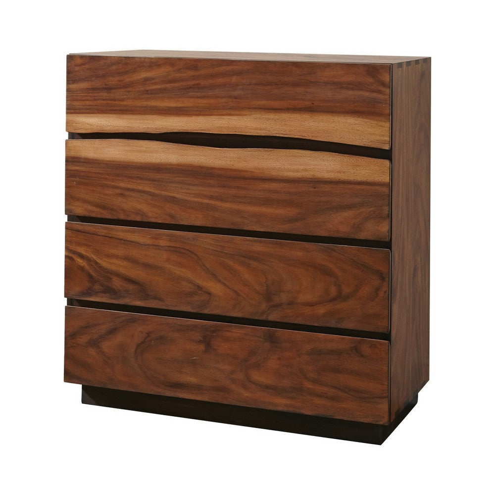 Wooden Chest with 4 Drawers and Live Edge Details, Brown By Casagear Home