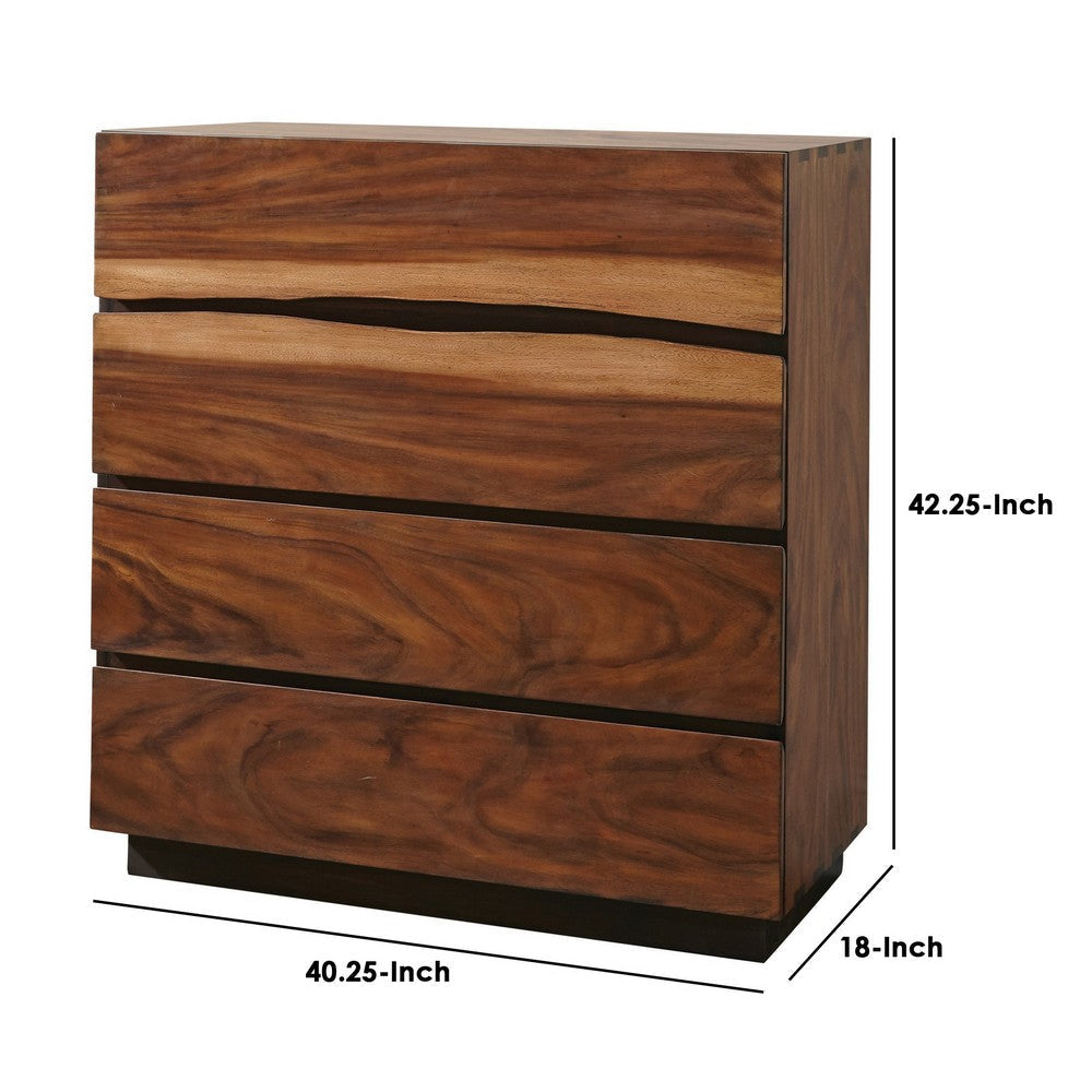 Wooden Chest with 4 Drawers and Live Edge Details Brown By Casagear Home BM242608