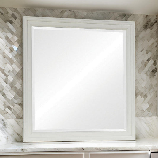 Wooden Mirror with Molded Trim Details, White By Casagear Home