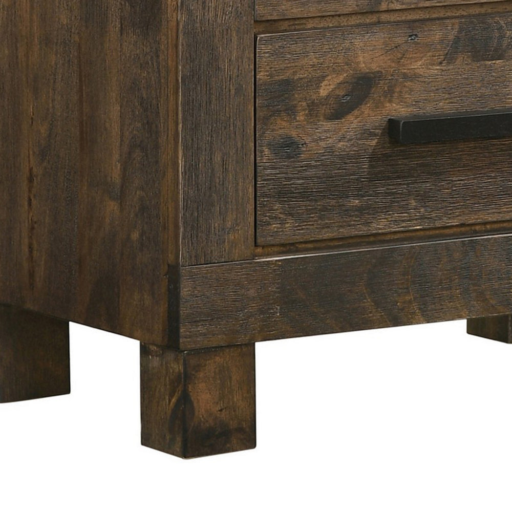 Wooden Nightstand with 2 Drawers and Grain Details Brown By Casagear Home BM242616