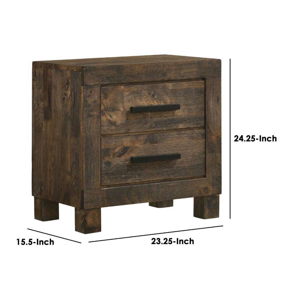 Wooden Nightstand with 2 Drawers and Grain Details Brown By Casagear Home BM242616