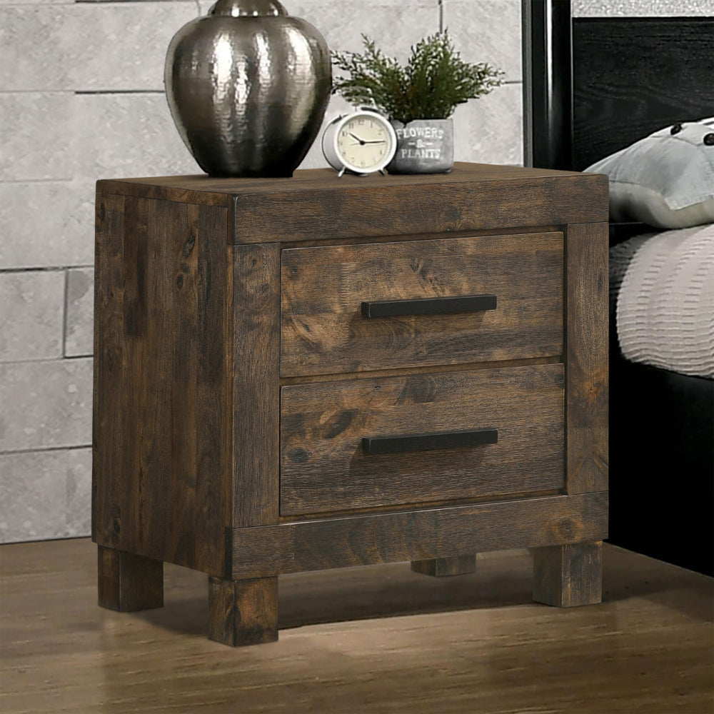 Wooden Nightstand with 2 Drawers and Grain Details, Brown By Casagear Home