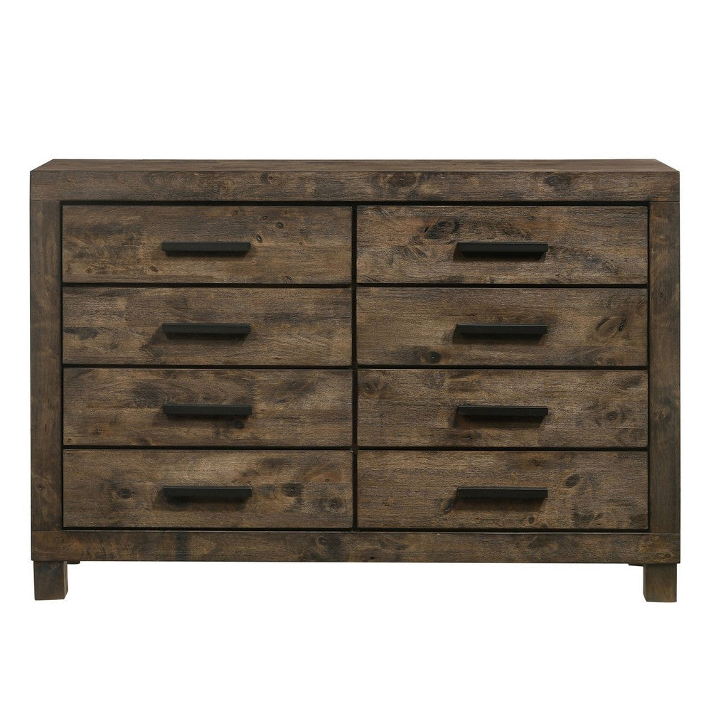 Wooden Dresser with 8 Drawers and Grain Details, Brown By Casagear Home