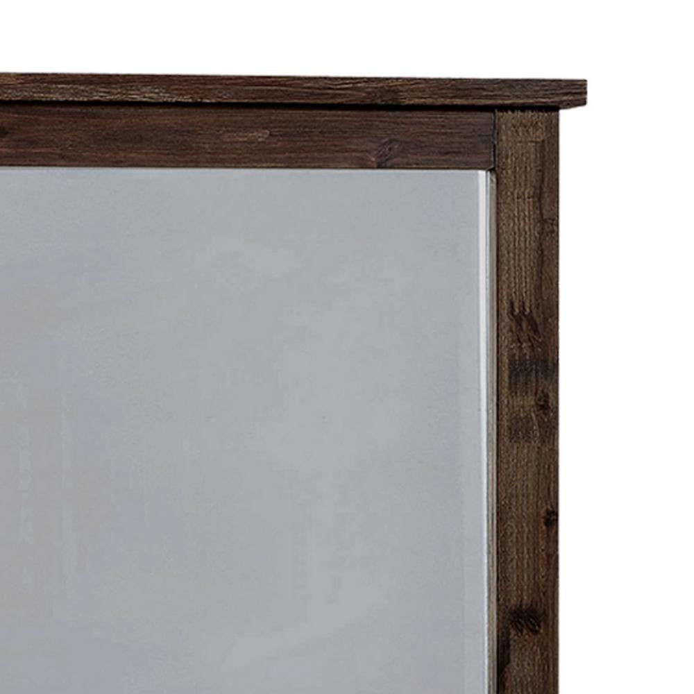 Rectangular Mirror with Wooden Encasing and Grains Brown By Casagear Home BM242618