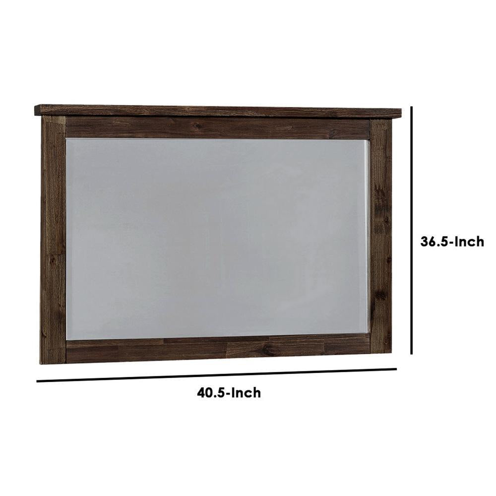 Rectangular Mirror with Wooden Encasing and Grains Brown By Casagear Home BM242618