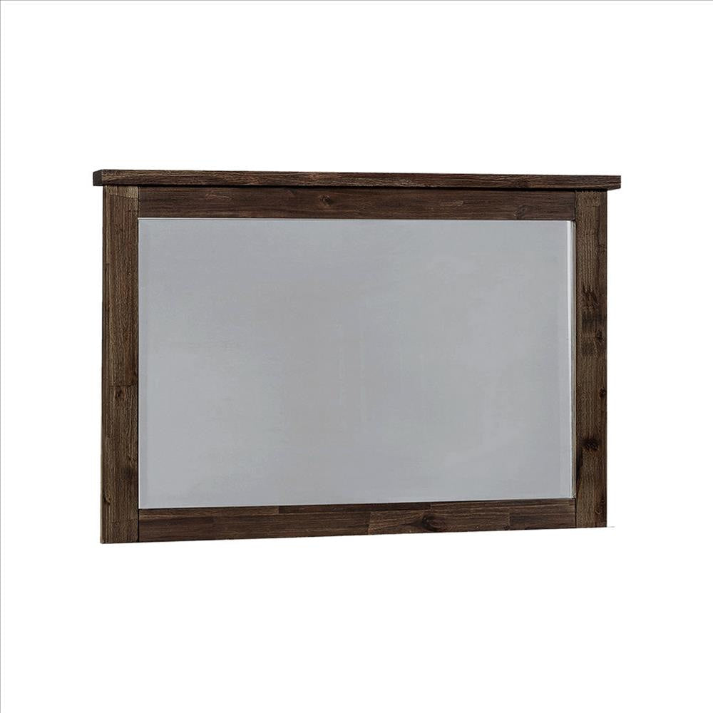 Rectangular Mirror with Wooden Encasing and Grains, Brown By Casagear Home