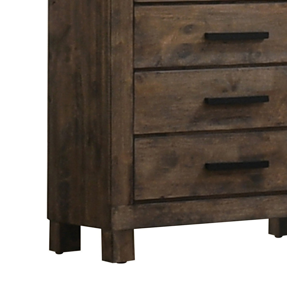 Wooden Chest with 5 Drawers and Grain Details Brown By Casagear Home BM242619