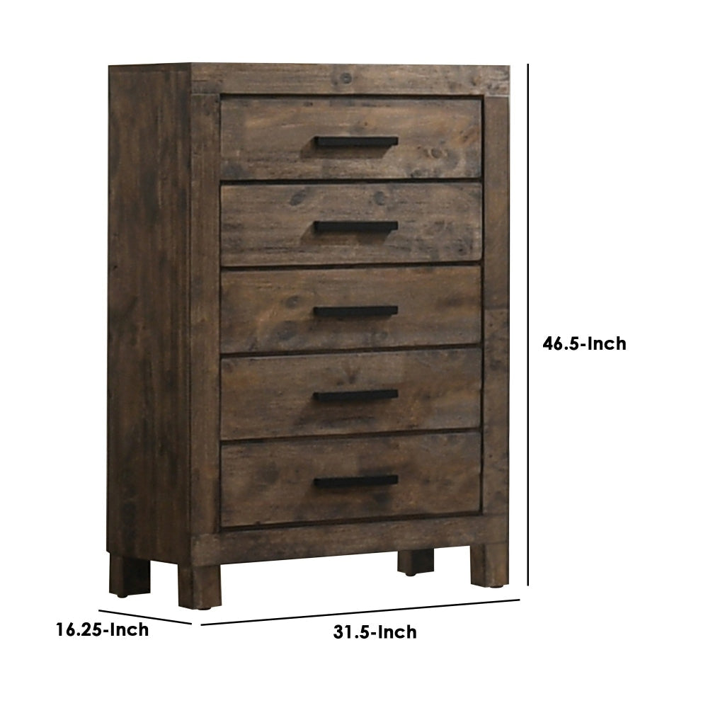 Wooden Chest with 5 Drawers and Grain Details Brown By Casagear Home BM242619