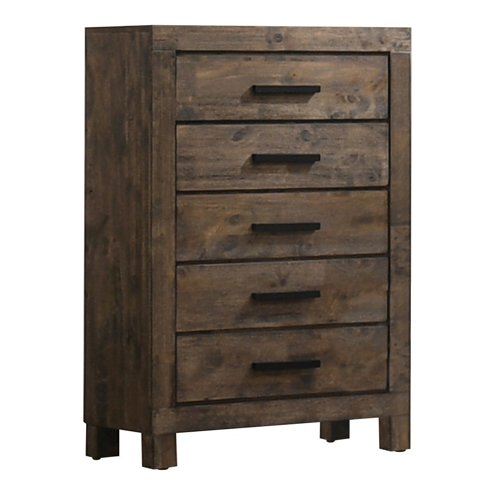 Wooden Chest with 5 Drawers and Grain Details Brown By Casagear Home BM242619