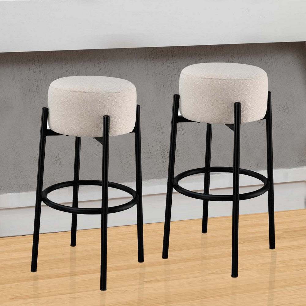 Barstool with Fabric Seat and Tubular Legs Set of 2 Beige and Black By Casagear Home BM242714