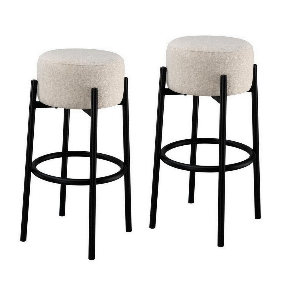 Barstool with Fabric Seat and Tubular Legs Set of 2 Beige and Black By Casagear Home BM242714