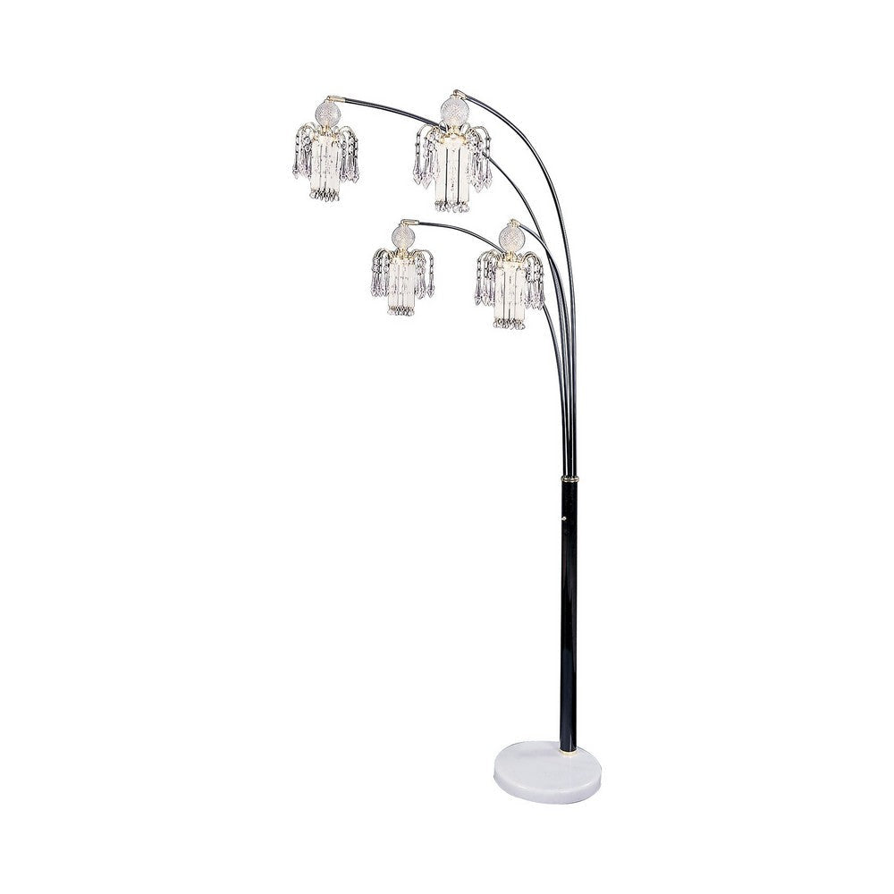 Floor Lamp with 4 Glass Drop Crystal Shades and Marble Base, Silver By Casagear Home