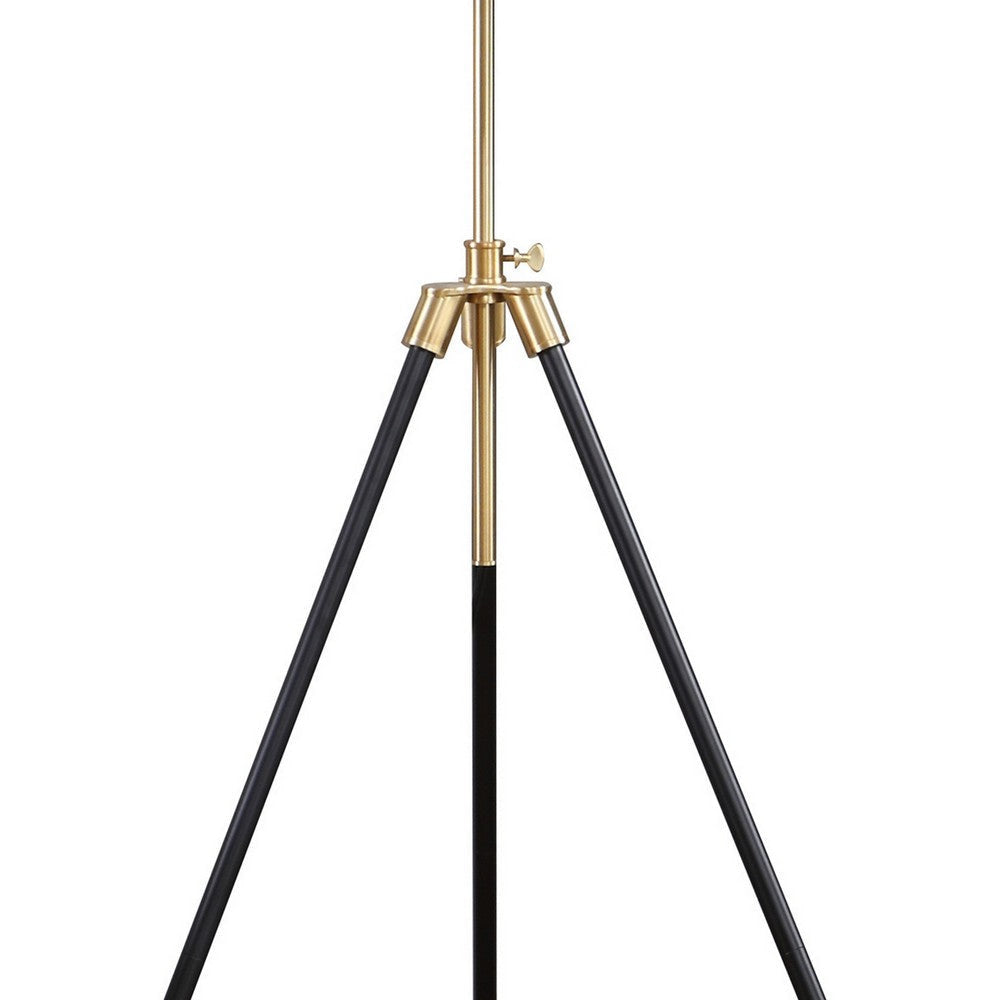 Floor Lamp with Drum Shade and Sleek Metal Tripod Legs Black and Gold By Casagear Home BM242739