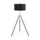 Floor Lamp with Drum Shade and Sleek Metal Tripod Legs, Black and Gold By Casagear Home