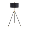 Floor Lamp with Drum Shade and Sleek Metal Tripod Legs, Black and Gold By Casagear Home