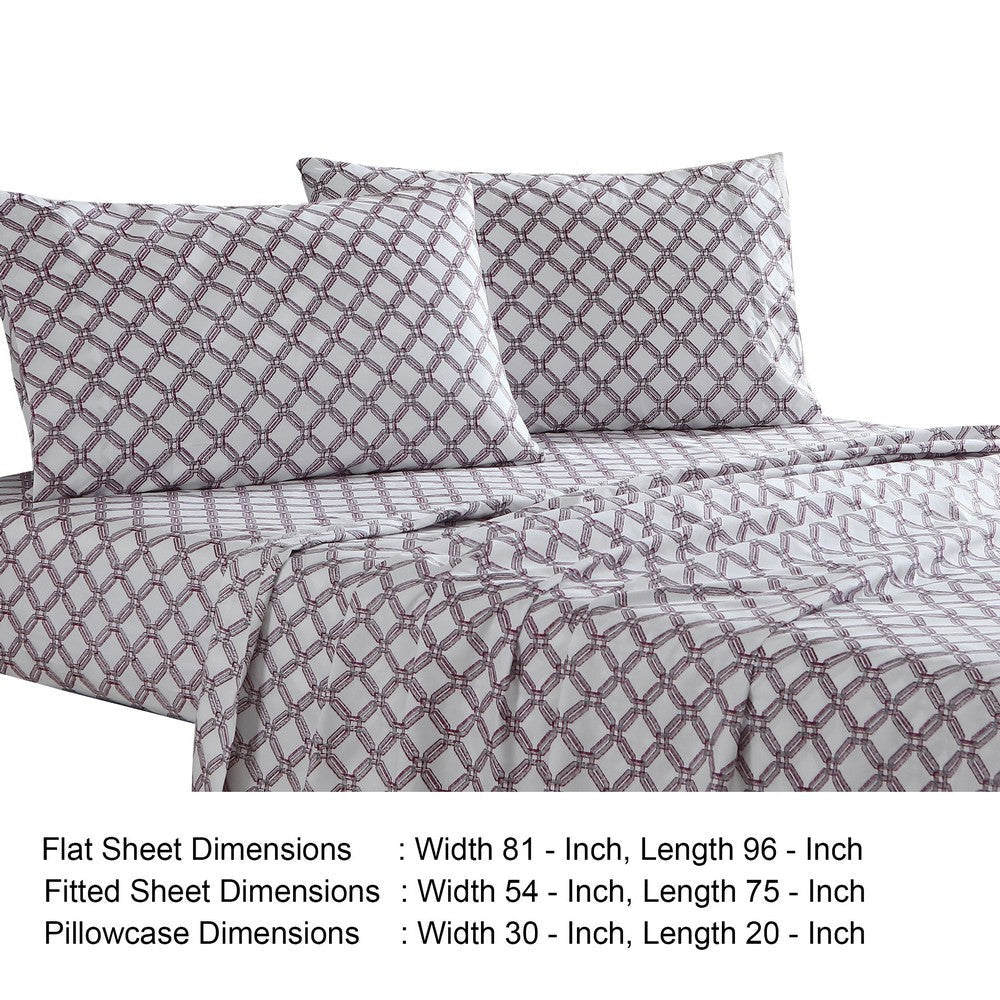 Veria 4 Piece Full Bedsheet Set with Celtic Knot Print The Urban Port White and Gray By Casagear Home BM242761