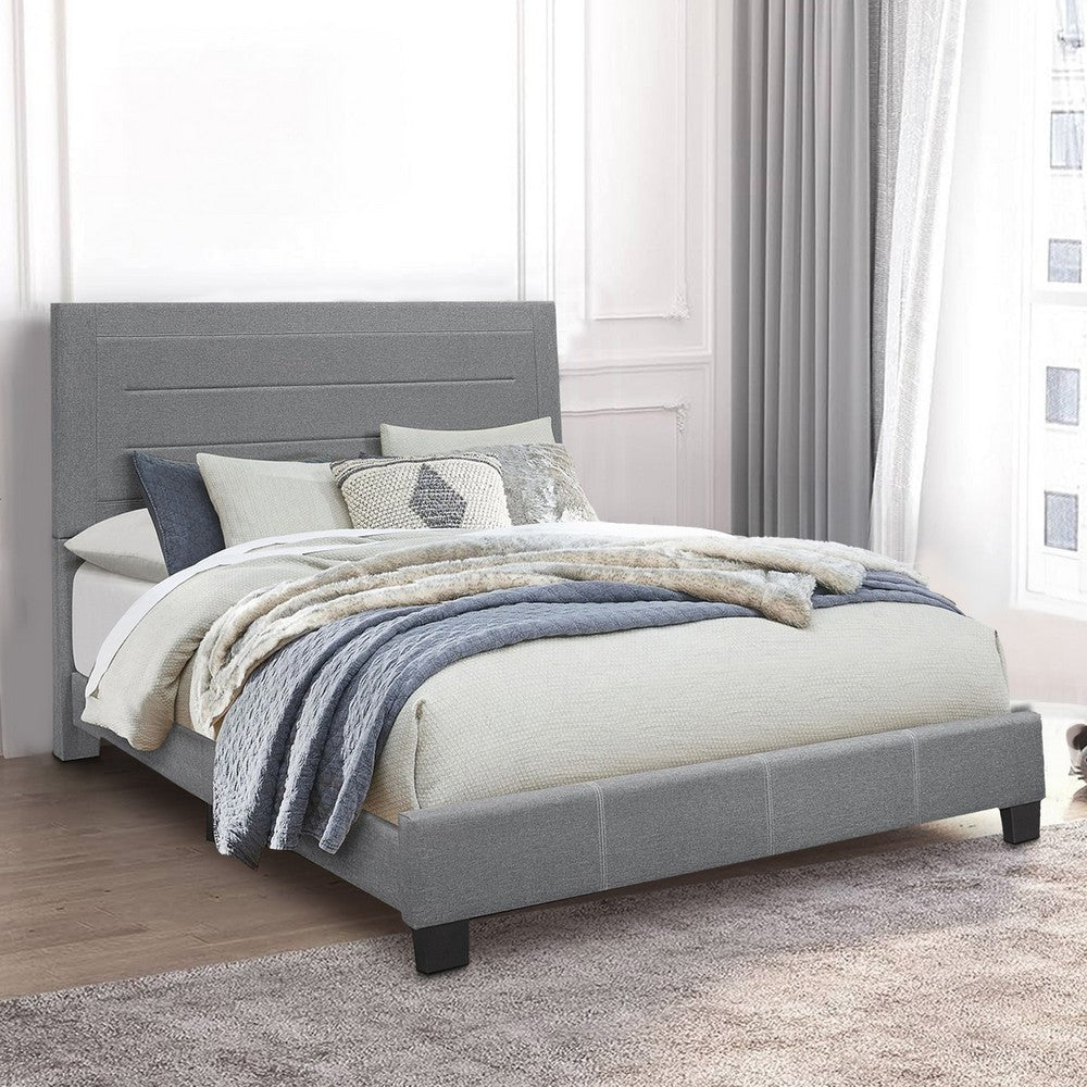 Queen Size Bed with Fabric Wrapped Frame and Panel Headboard Gray By Casagear Home BM243322