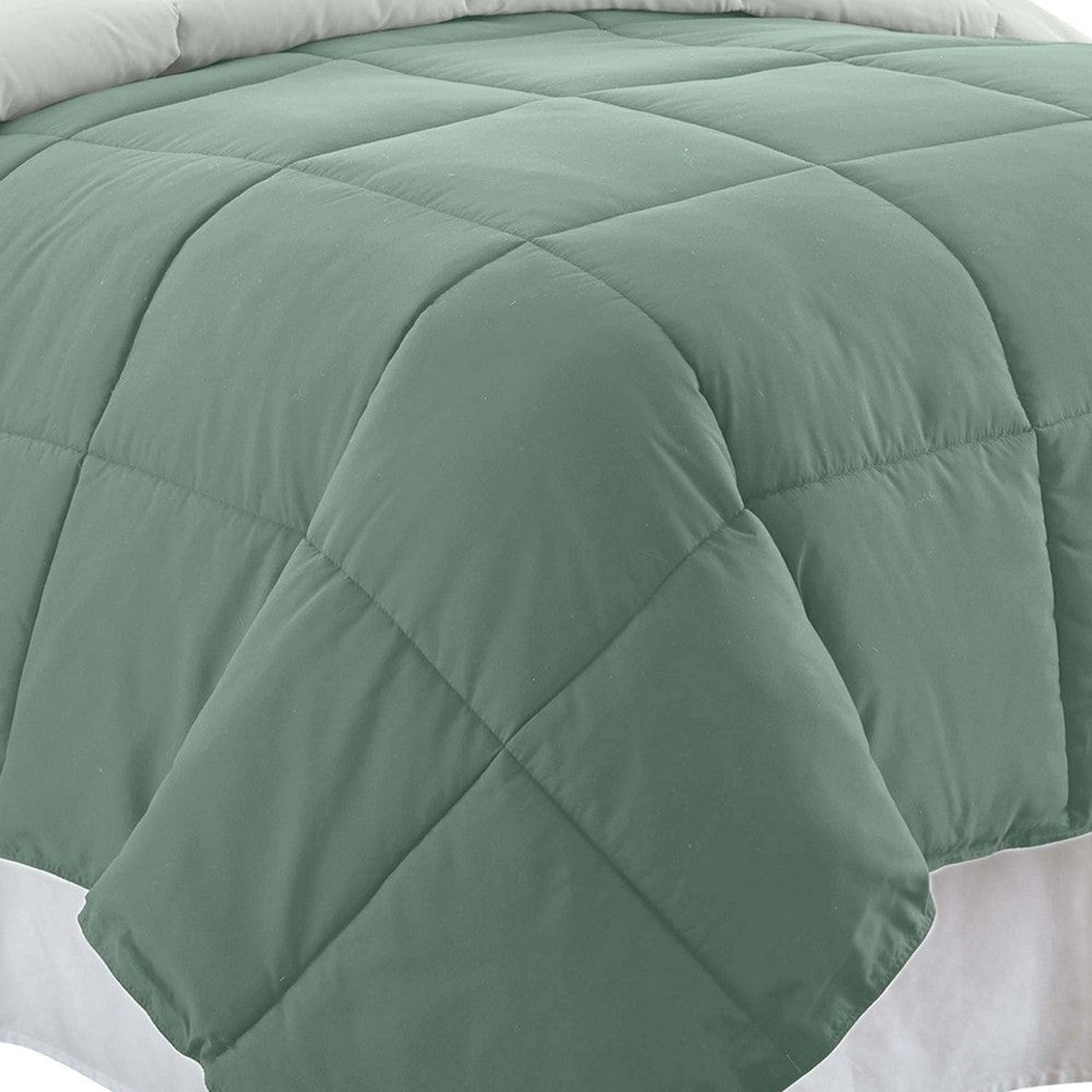 Veria Microfiber King Comforter with Stitched Block Pattern The Urban Port Green By Casagear Home BM243324