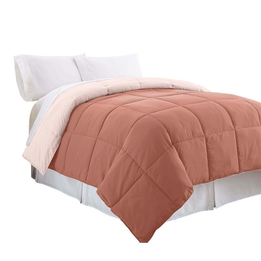 Veria Microfiber Queen Comforter with Stitched Block Pattern The Urban Port, Orange By Casagear Home