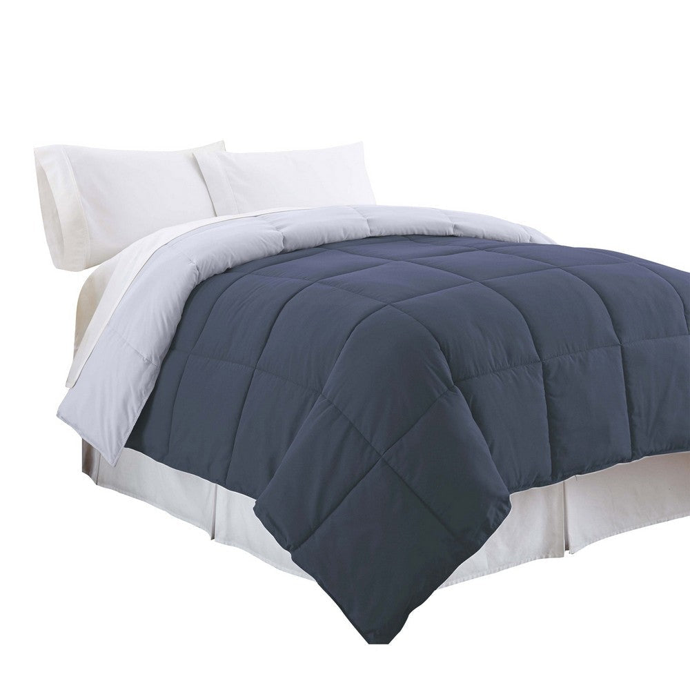 Veria Microfiber Twin Comforter with Stitched Block Pattern The Urban Port, Blue By Casagear Home