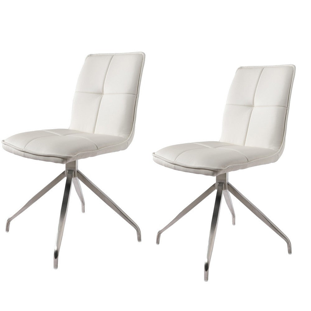 Dining Chair with Swivel Leatherette Seat Set of 2 White By Casagear Home BM243345