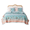 3 Piece Full Queen Quilt Set with Floral Print, Blue and White By Casagear Home