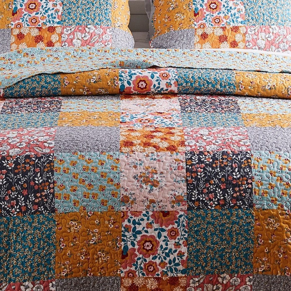 2 Piece Twin Quilt Set with Floral Print Multicolor By Casagear Home BM245654