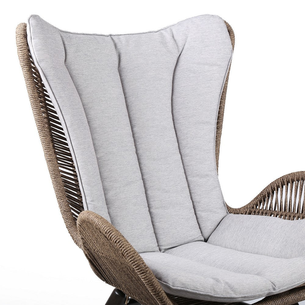 Indoor Outdoor Lounge Chair with Intricate Rope Woven Wingback Brown By Casagear Home BM245724