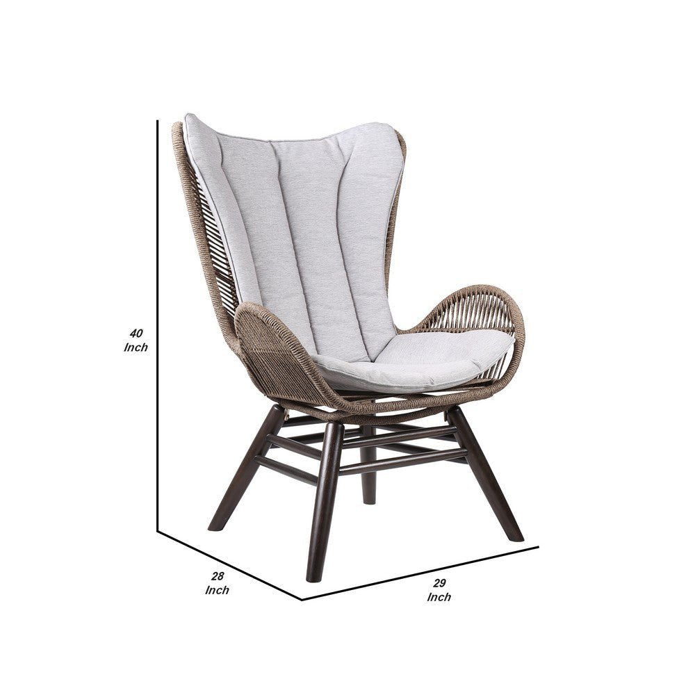 Indoor Outdoor Lounge Chair with Intricate Rope Woven Wingback Brown By Casagear Home BM245724