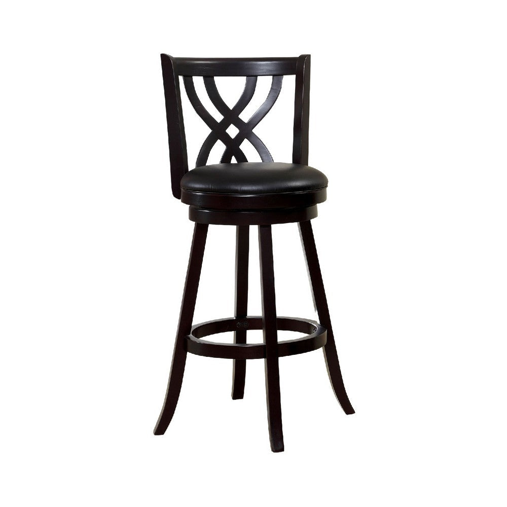 Swivel Barstool with Curved Double X Shaped Wooden Back Espresso Brown By Casagear Home BM245816