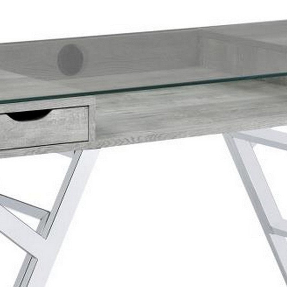 Glass Top Writing Desk with 2 Drawers Gray and Chrome By Casagear Home BM245875