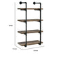 Wall Shelf with 4 Shelves and Piped Metal Frame Brown and Black By Casagear Home BM245876