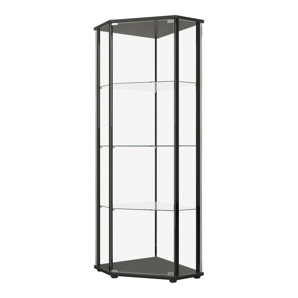 Metal Curio Cabinet with 1 Door and 3 Glass Shelves, Black By Casagear Home