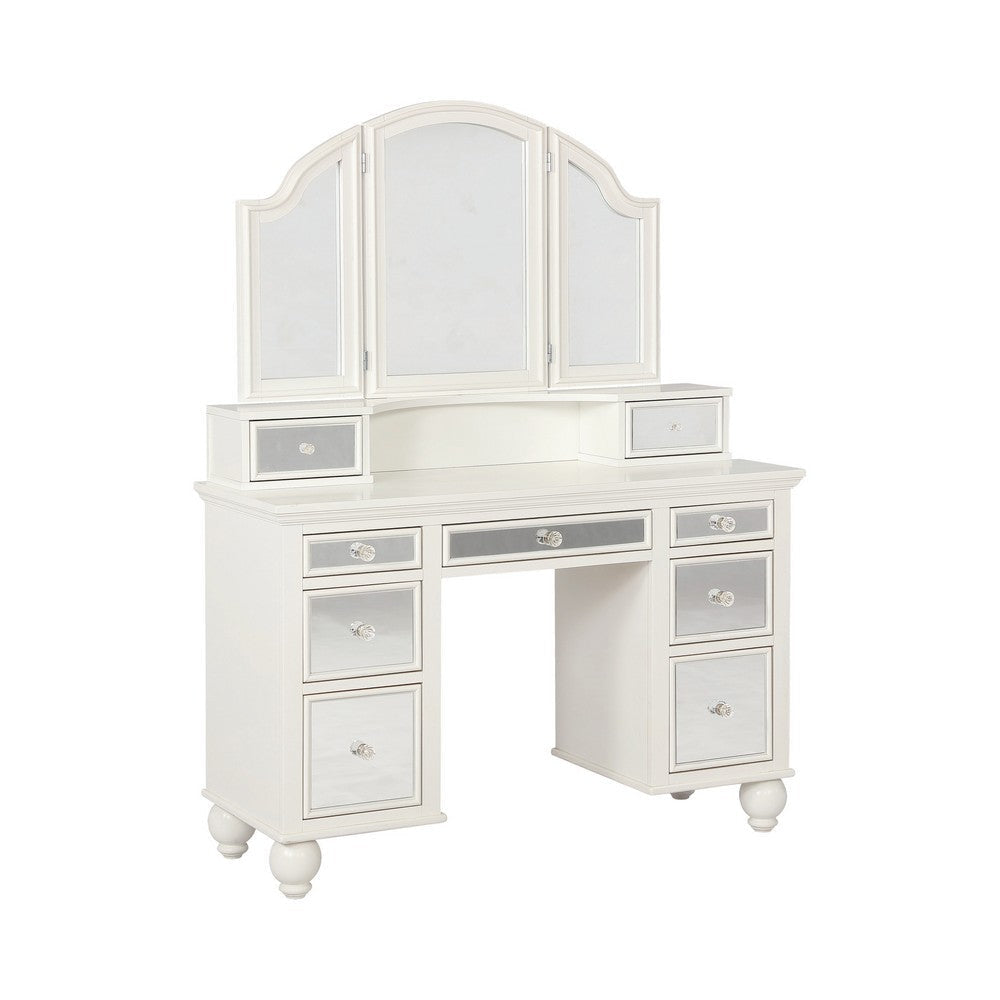 2 Piece Vanity Desk Set with 9 Drawers and Padded Seat, White By Casagear Home