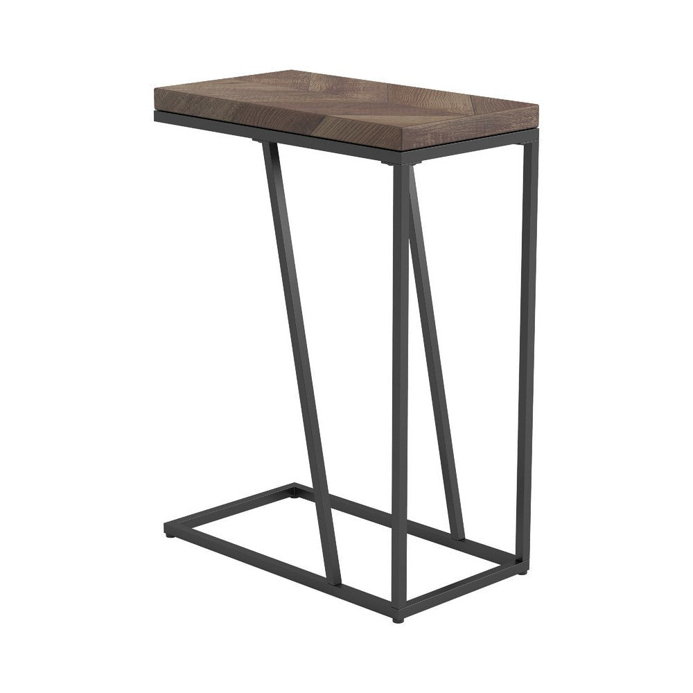 Accent Table with Chevron Pattern Top, Brown By Casagear Home