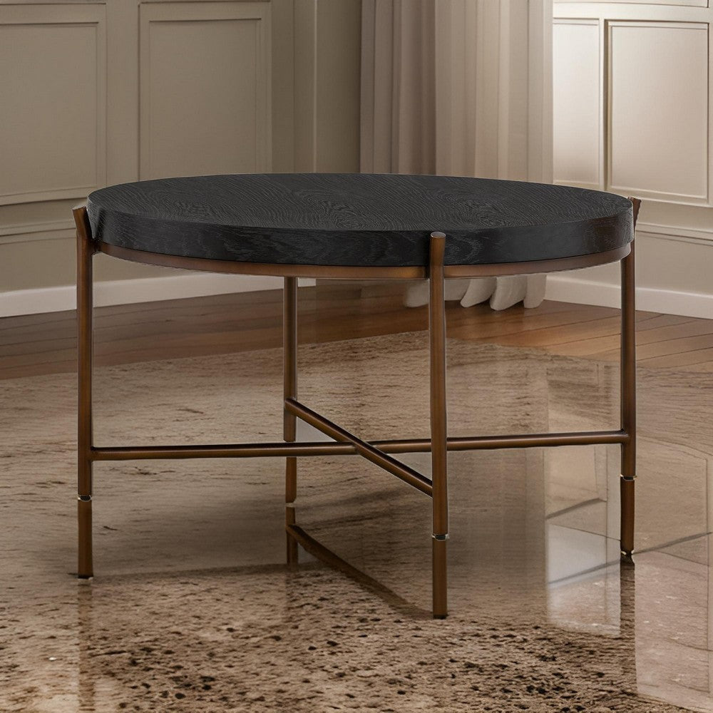 Sylvie Brushed Oak and Metal Round Coffee Table By Casagear Home