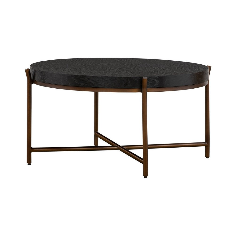 Sylvie Brushed Oak and Metal Round Coffee Table By Casagear Home BM246007