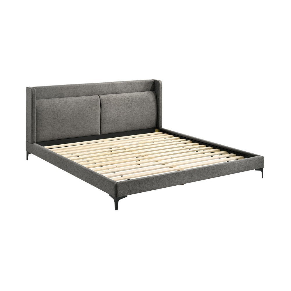 Legend Gray Fabric Eastern King Platform Bed with Black Metal Legs By Casagear Home