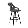 Maxen 26’’ Gray Faux Leather and Black Metal Swivel Bar Stool By Casagear Home BM246012