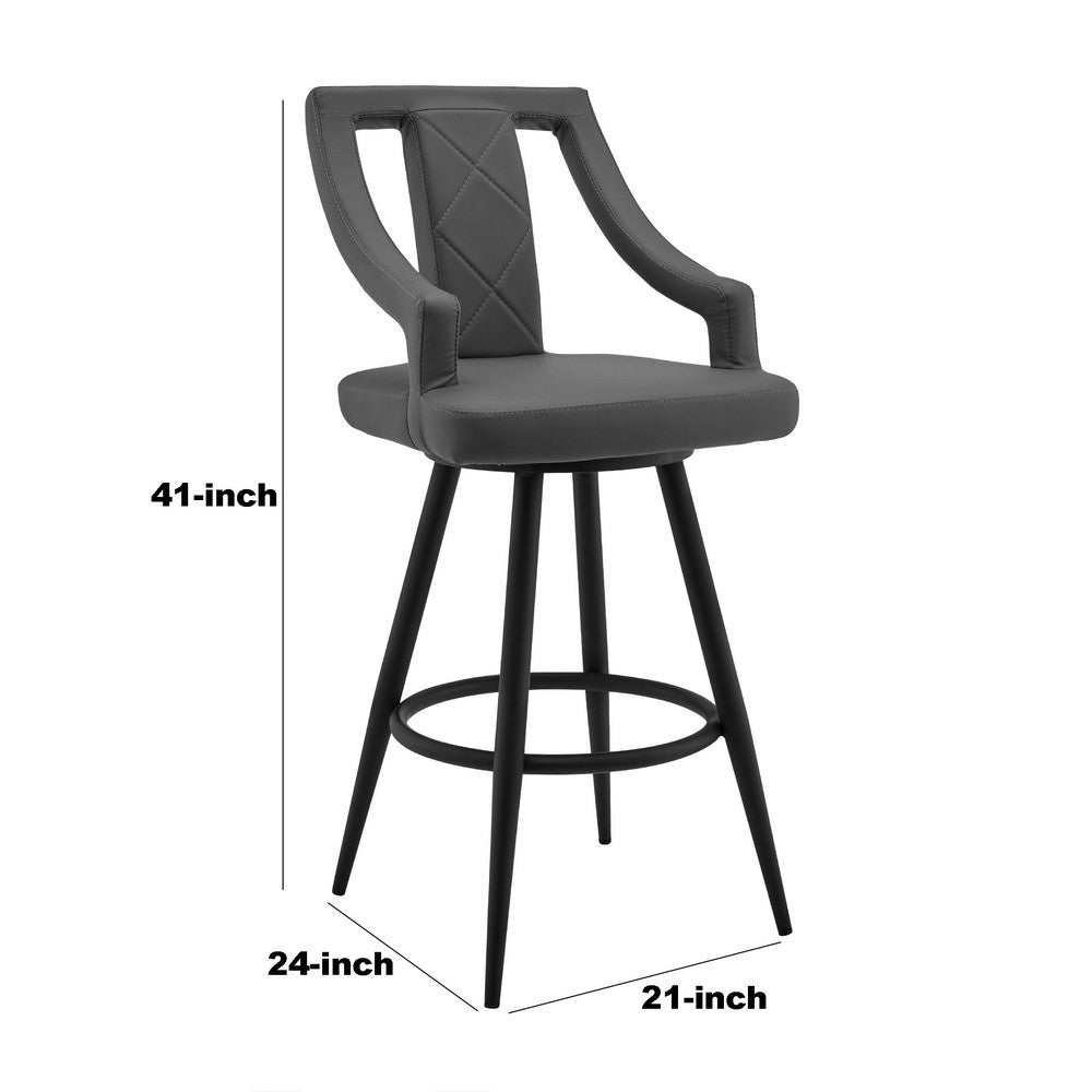 Maxen 26" Gray Faux Leather and Black Metal Swivel Bar Stool By Casagear Home