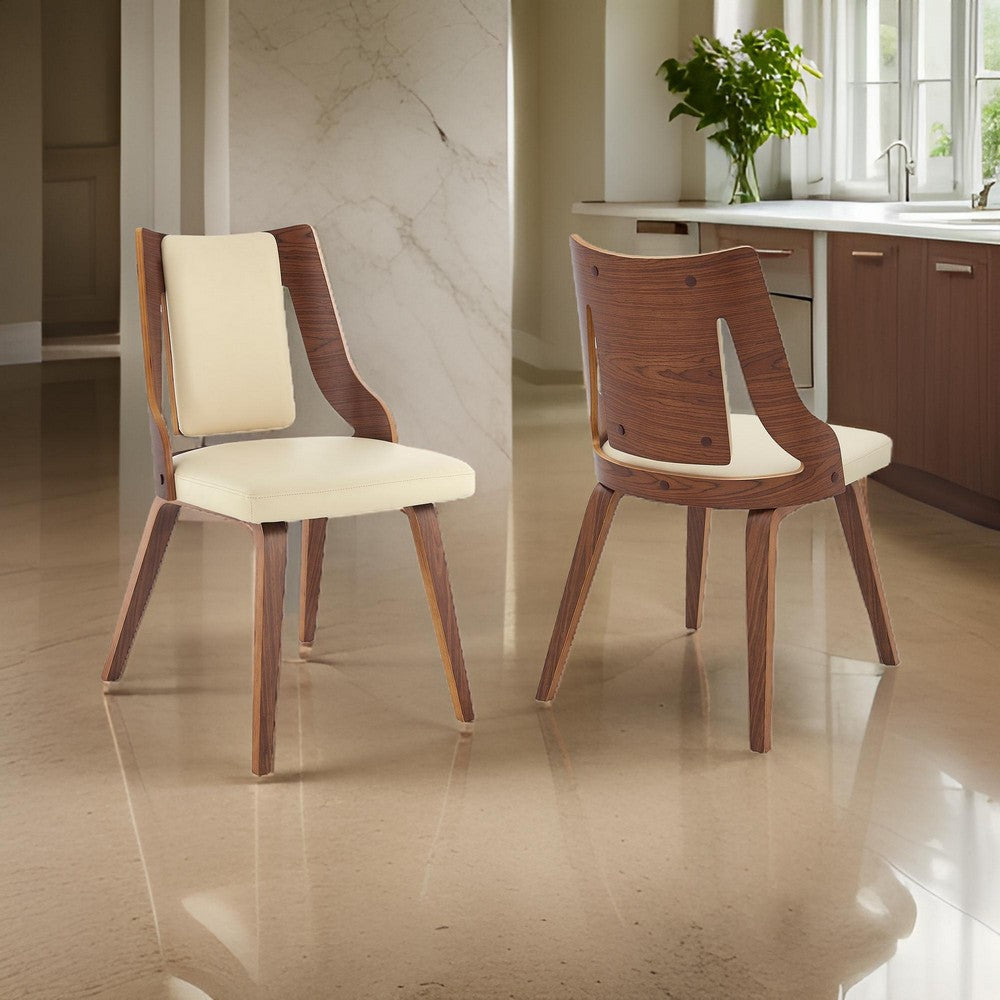 Aniston Cream Faux Leather and Walnut Wood Dining Chairs - Set of 2 By Casagear Home