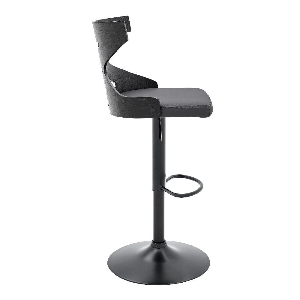 Adjustable Swivel Bar Stool Vegan Faux Leather Metal Frame Gray Black By Casagear Home BM246069