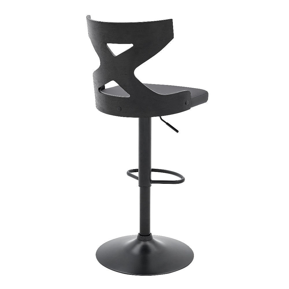 Adjustable Swivel Bar Stool Vegan Faux Leather Metal Frame Gray Black By Casagear Home BM246069