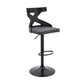 Adjustable Swivel Bar Stool, Vegan Faux Leather, Metal Frame, Gray, Black By Casagear Home