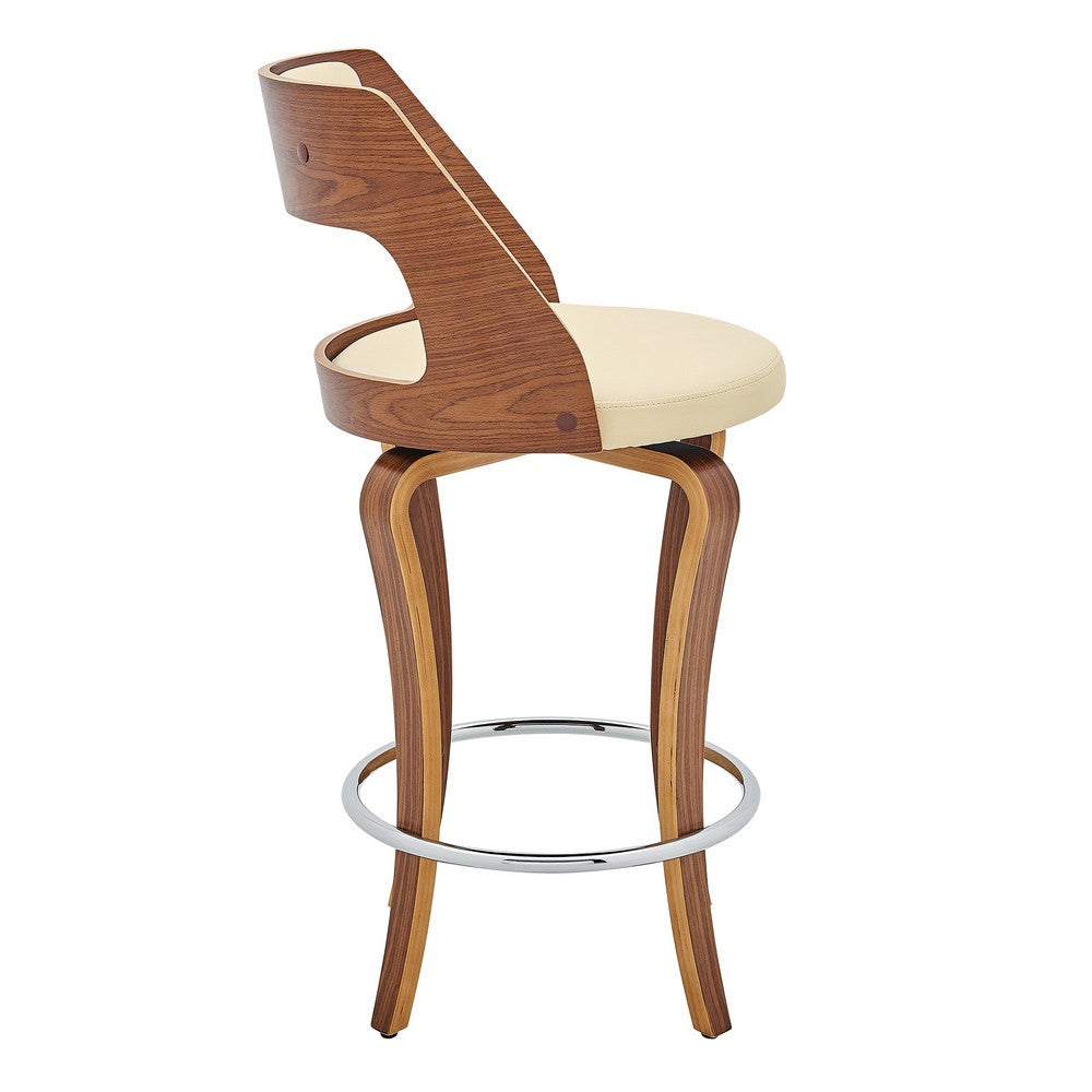 Grady 26’’ Swivel Cream Faux Leather and Walnut Wood Bar Stool By Casagear Home BM246070